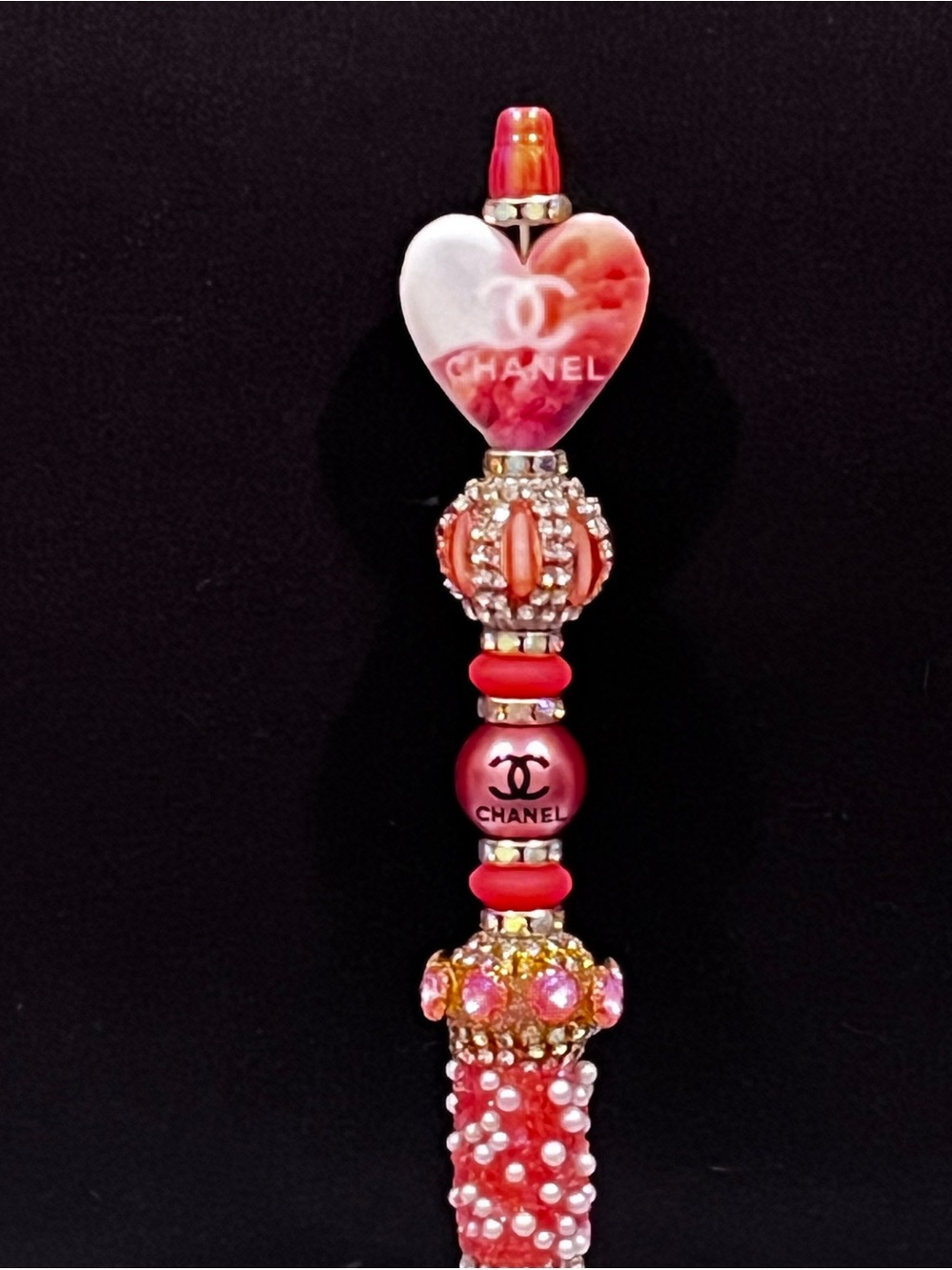 Chanel silicone heart focal fancy beaded pen